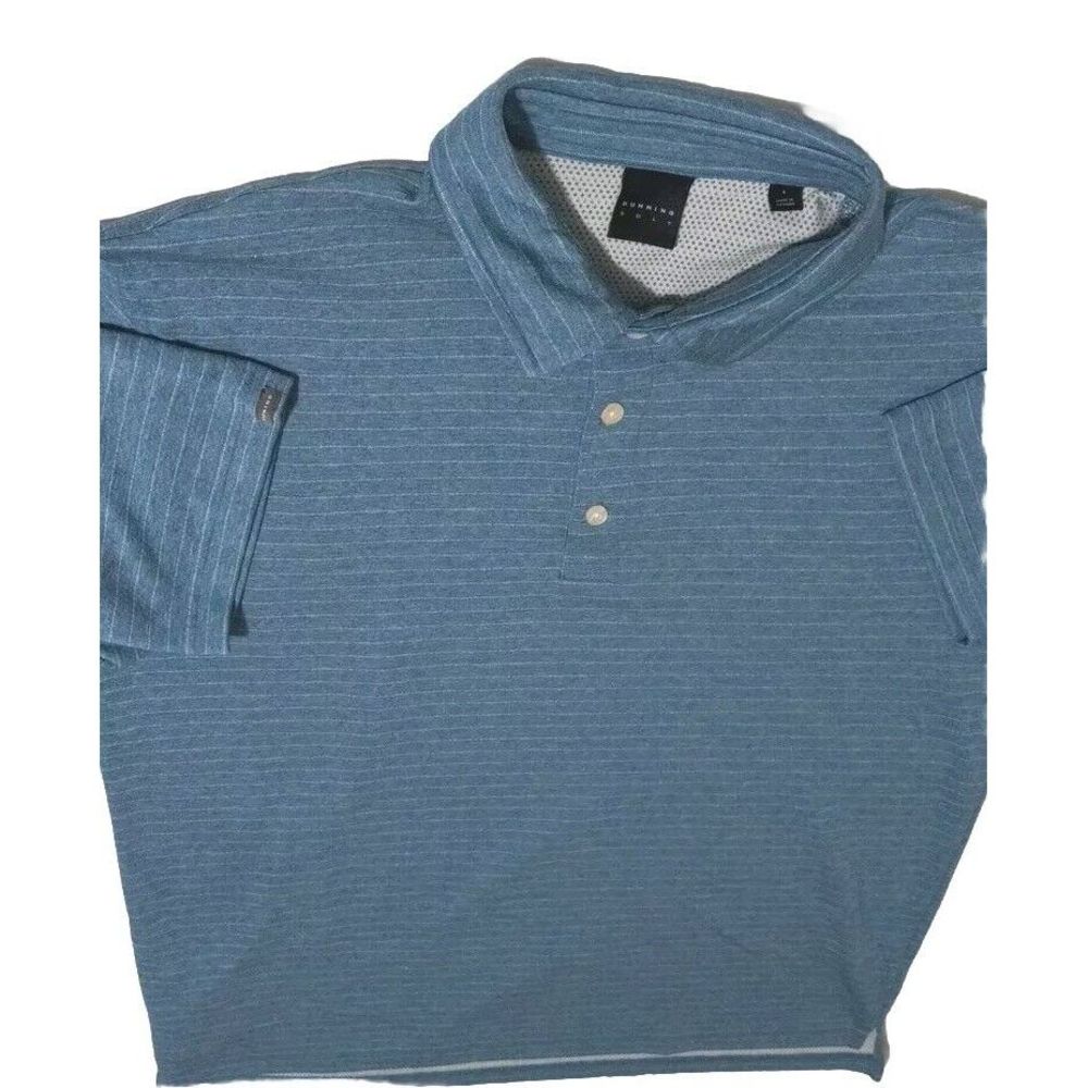 Dunning Golf Men's Large Button Up Short Sleeve‎ Stretch Mesh Polo Checked Blue
